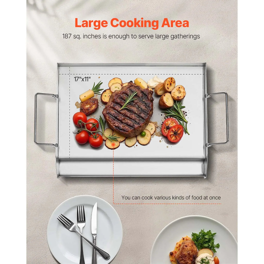 SucceBuy Stainless Steel Griddle Universal Flat Top Rectangular Plate Gas Grill Griddle for BBQ Family Cookware for Camping Part