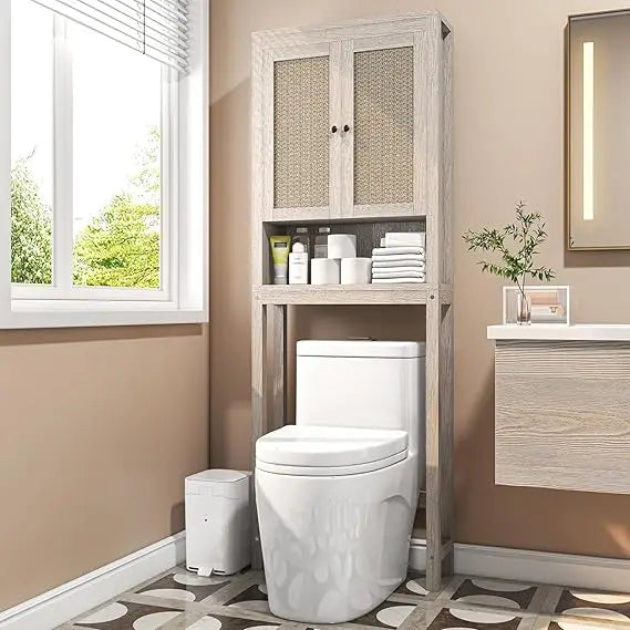 Over-the-Toilet Storage Cabinet with Adjustable Shelf, Space-Saving Bathroom Organizer, Behind Toilet Cabinet for Enhanced Stora