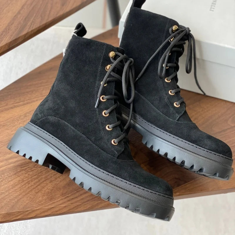 Women's high-quality deer skin winter and autumn new style lace-up boots
