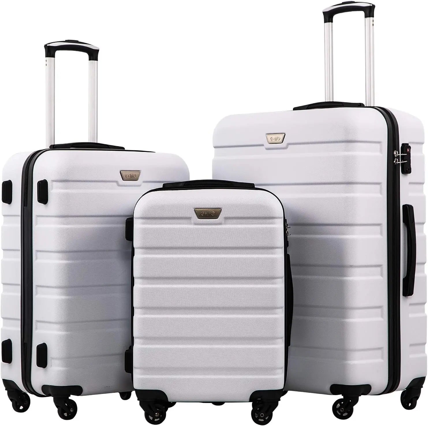 Coolife Luggage 3 Piece Set Suitcase Spinner Hardshell Lightweight TSA Lock (orange)
