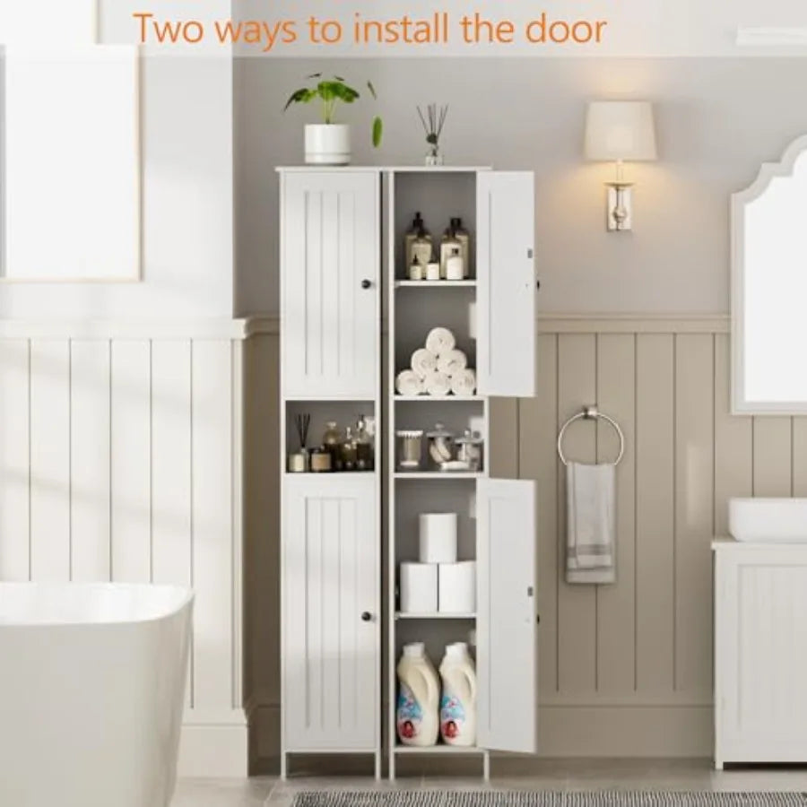Tall Bathroom Storage Cabinet with 2 Doors 67"H Narrow Storage Cabinet with Adjustable Shelvesand Anti-Tip Design Reversible Do