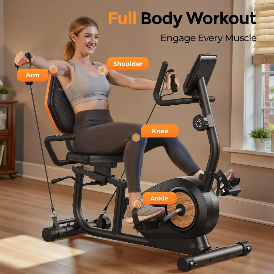Recumbent Exercise Bike for Home Fitness: Magnetic Stationary Bike Designed for Seniors and Adults with Adjustable Seat Support