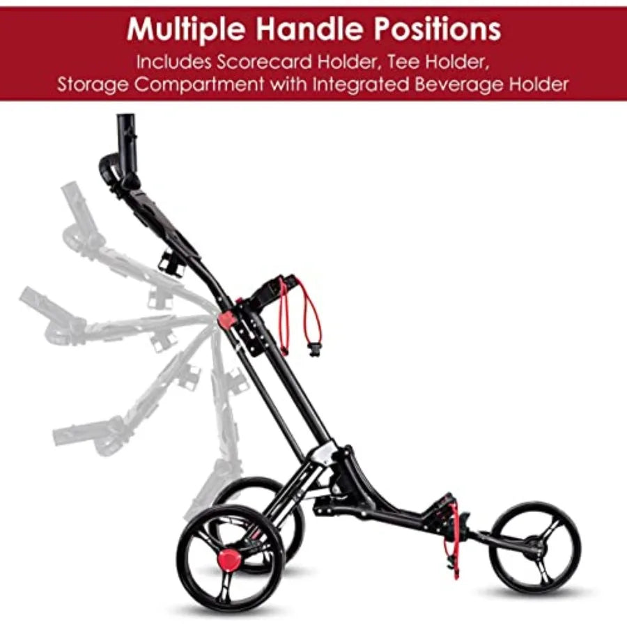 GRAFFY Golf Push Cart 3 Wheels Folding Golf Trolley with Foot Brake Umbrella Tee Holder Lightweight Pushcart with Adjustable Ha
