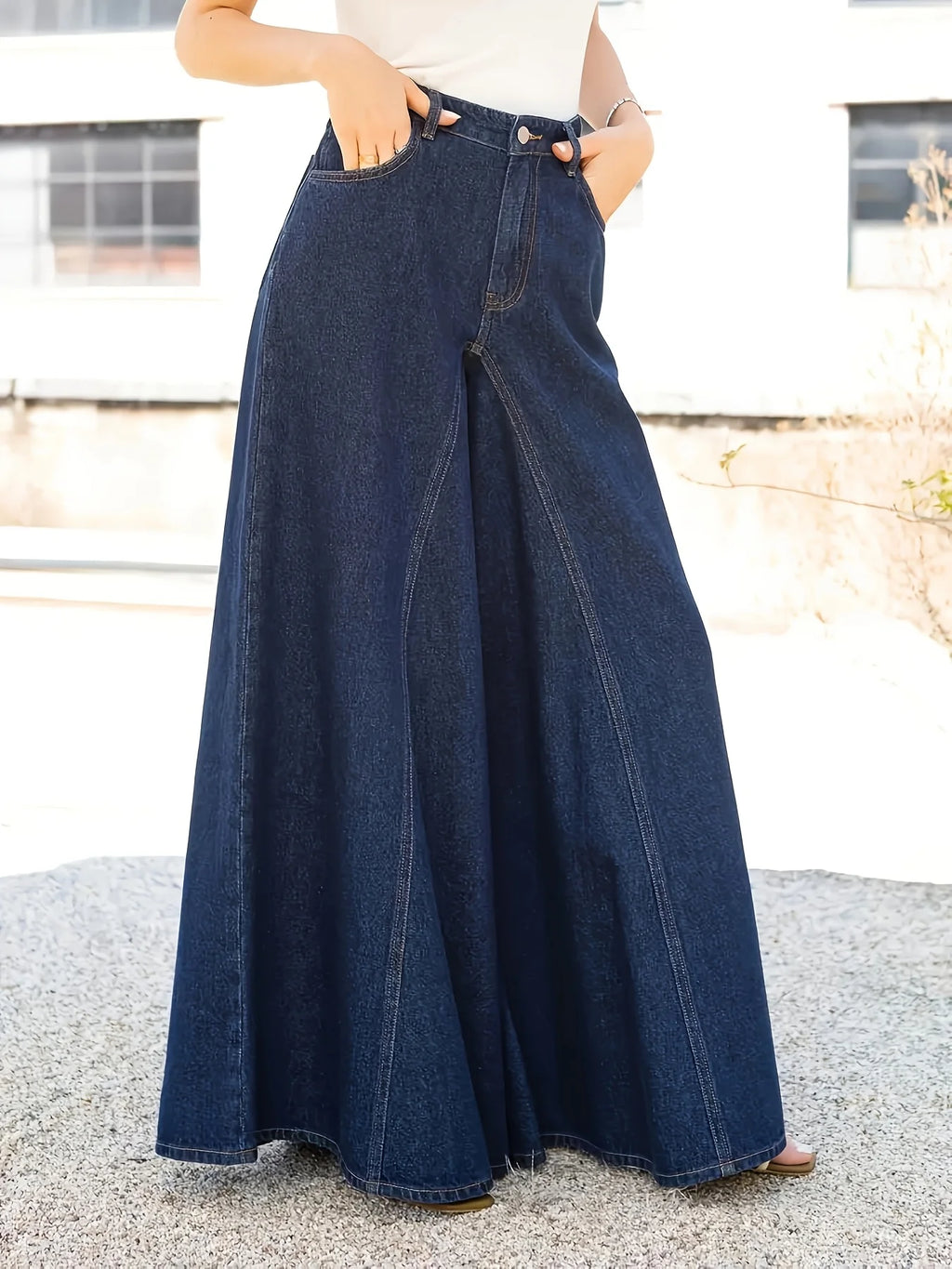 Women's Loose Wide-Leg Jeans with Large Hems, Casual Denim Trousers