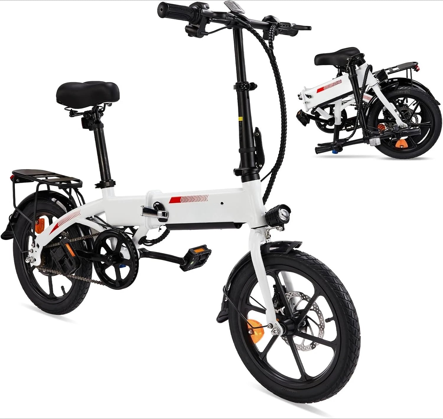 Adult 16 Inch Electric Bike Folding E-Bike with 350W Motor Dual Disc Brakes Pedal-Assist 35 Miles Range 15.5 Mph Speed