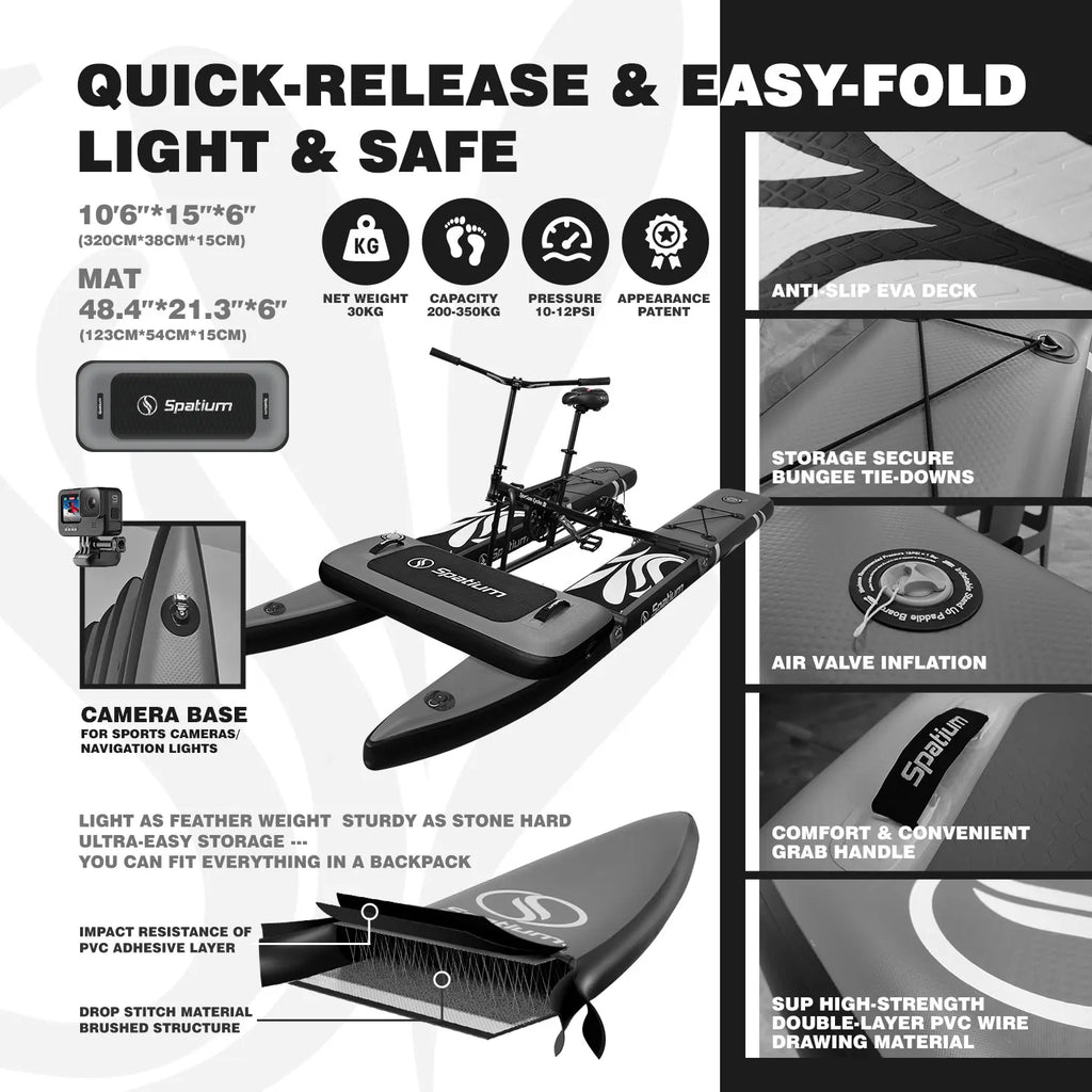 Spatium Sup Water Bike Inflatable Pedal Boat 2.0 Inflatable Pedal Kayak Water Bikes for Lake More Stable and Easy to Drive