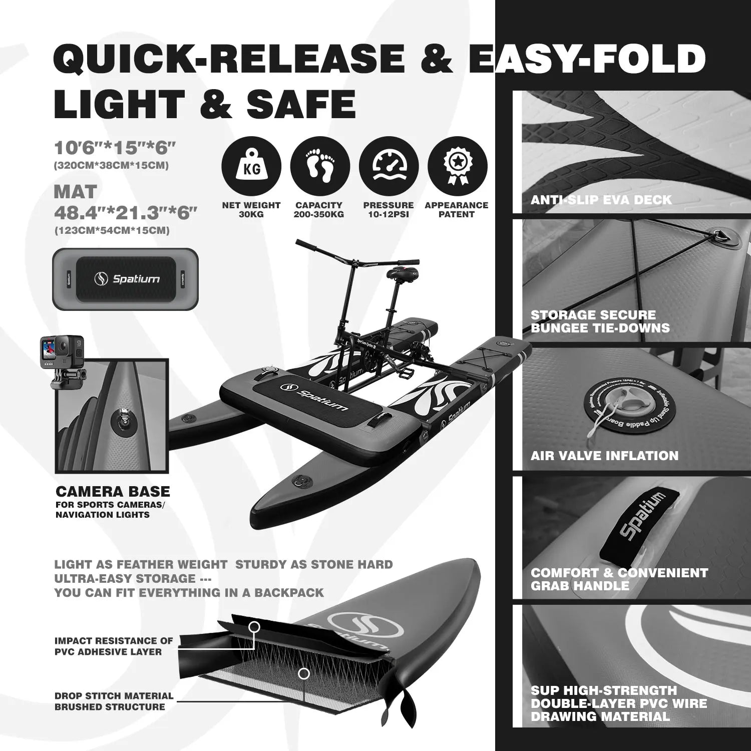 Spatium Sup Water Bike Inflatable Pedal Boat 2.0 Inflatable Pedal Kayak Water Bikes for Lake More Stable and Easy to Drive