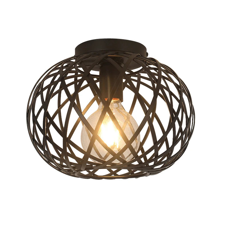 Bedroom Living Room Ceiling Light Restaurant Kitchen Corridor Entrance Bar Counter Balcony Iron Mesh Black Retro Ceiling Lamp