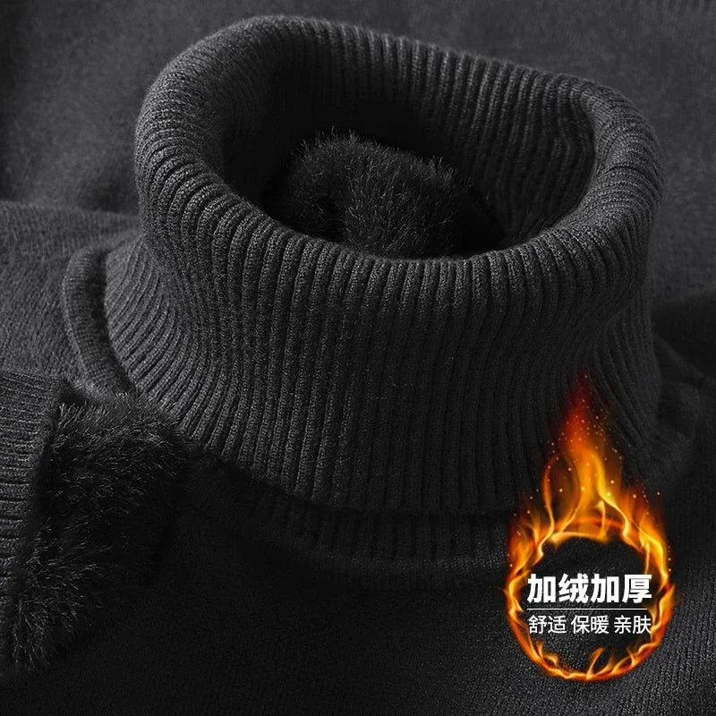 Sweatwear Mens Anti-pilling High Quality Knitted Turtleneck Sweater Slim Fit Long Sleeve Pullover Solid Color Trend Men Clothing