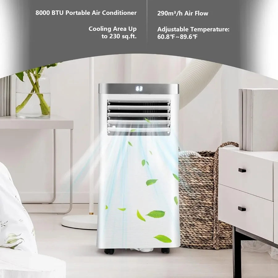Portable Air Conditioners 8000 BTU AC Cooling Unit with Fan Dehumidifier Remote Control 24H Timer Window Kit Standing AC for Be