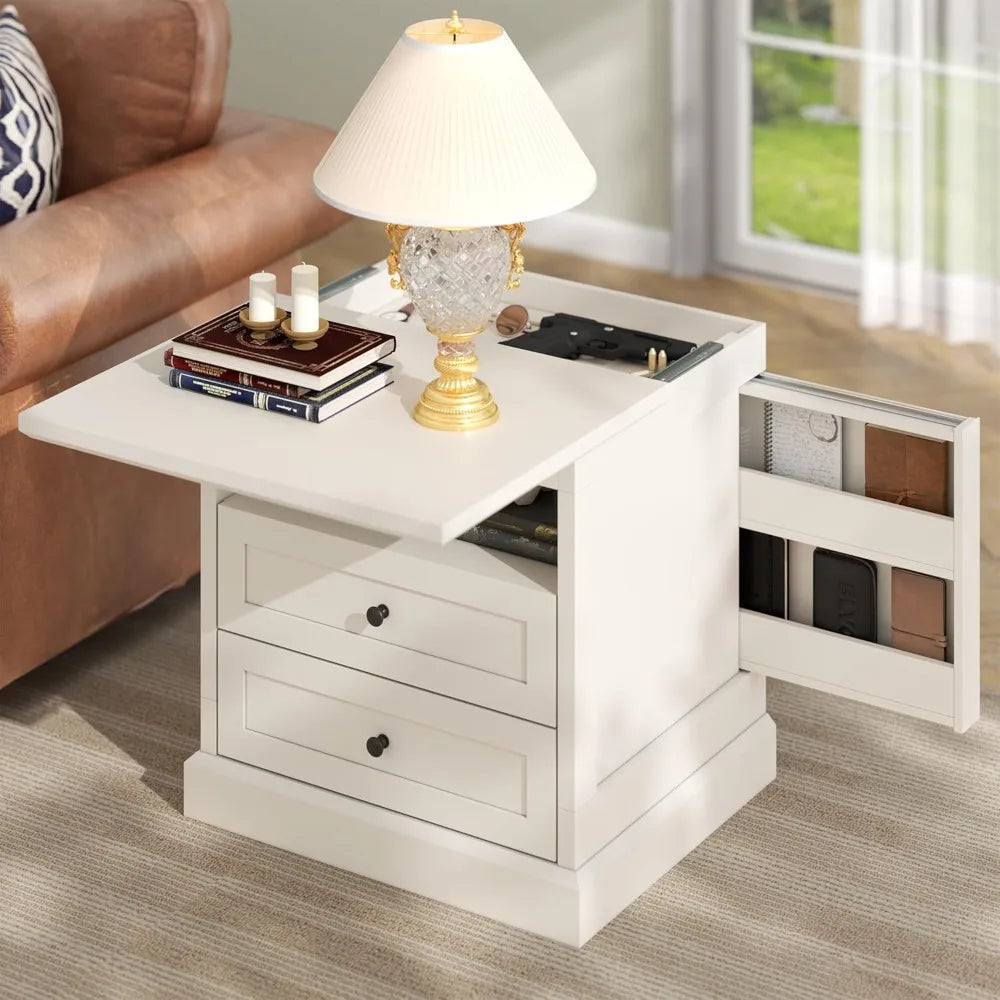 Bedside Storage Table with Drawers and Concealed Compartment