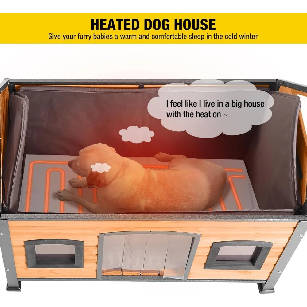 Insulated Dog House with Metal Frame and Anti-Chewing Liner - Unique Design Wooden Kennel for Weather Protection