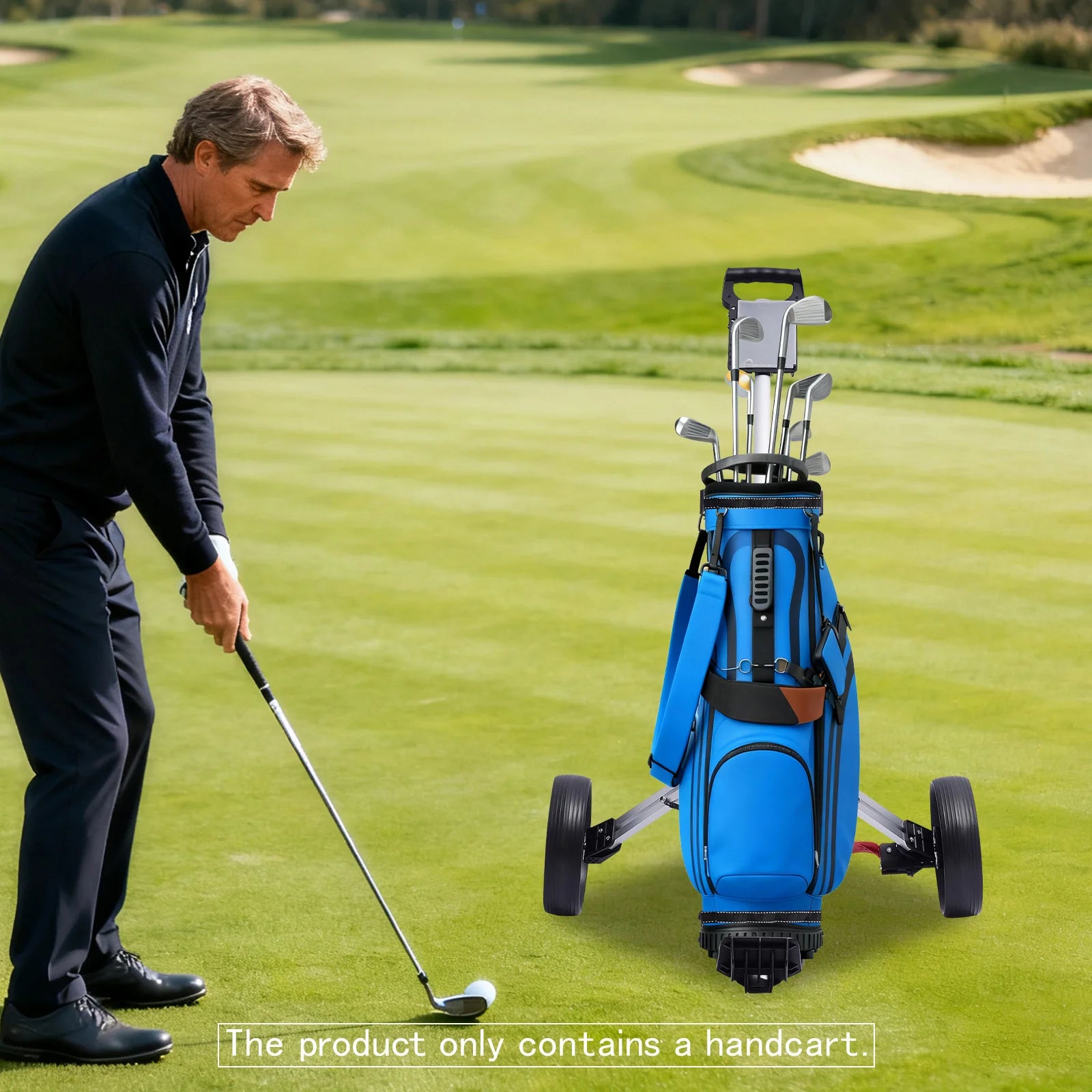 3 Wheel Push Pull Golf Cart Foldable Lightweight Golf Push Cart Portable Aluminum Alloy Golf Trolley with Foot Brake