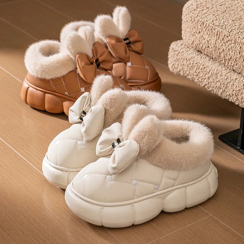 Thick soled bag with cotton slippers, women's winter new fashion bow with plush warm and waterproof snow boots for good 2026