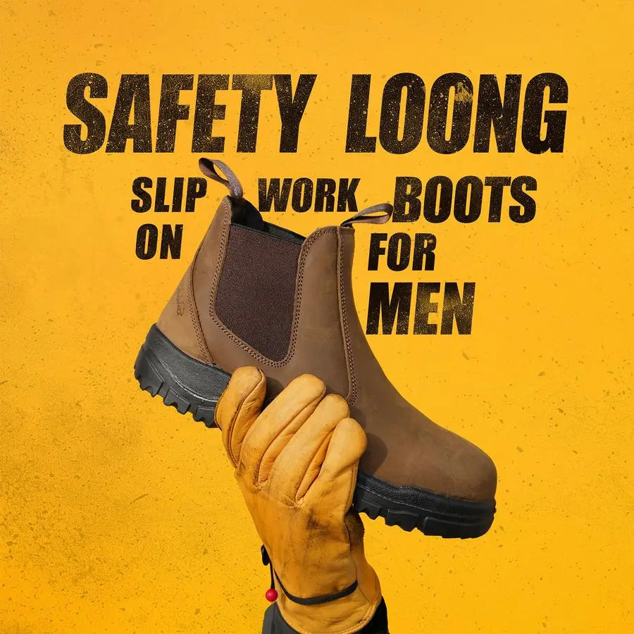 on Work Boots for Men Women Composite Toe Comfort Leather Abrasion Puncture Slip Resistant Sole Safety Chelsea