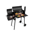 Charcoal Barrel Grill with Offset Smoker, All-Metal Outdoor BBQ with Side Table & Wheels for Garden, Patio, & Backyard