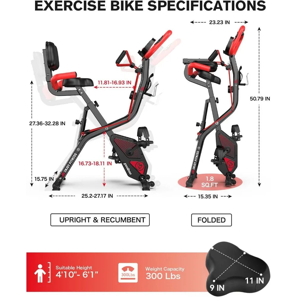 Folding exercise bike, fitness stationary bike, grade 8 adjustable resistance, back support pad for home gym workouts
