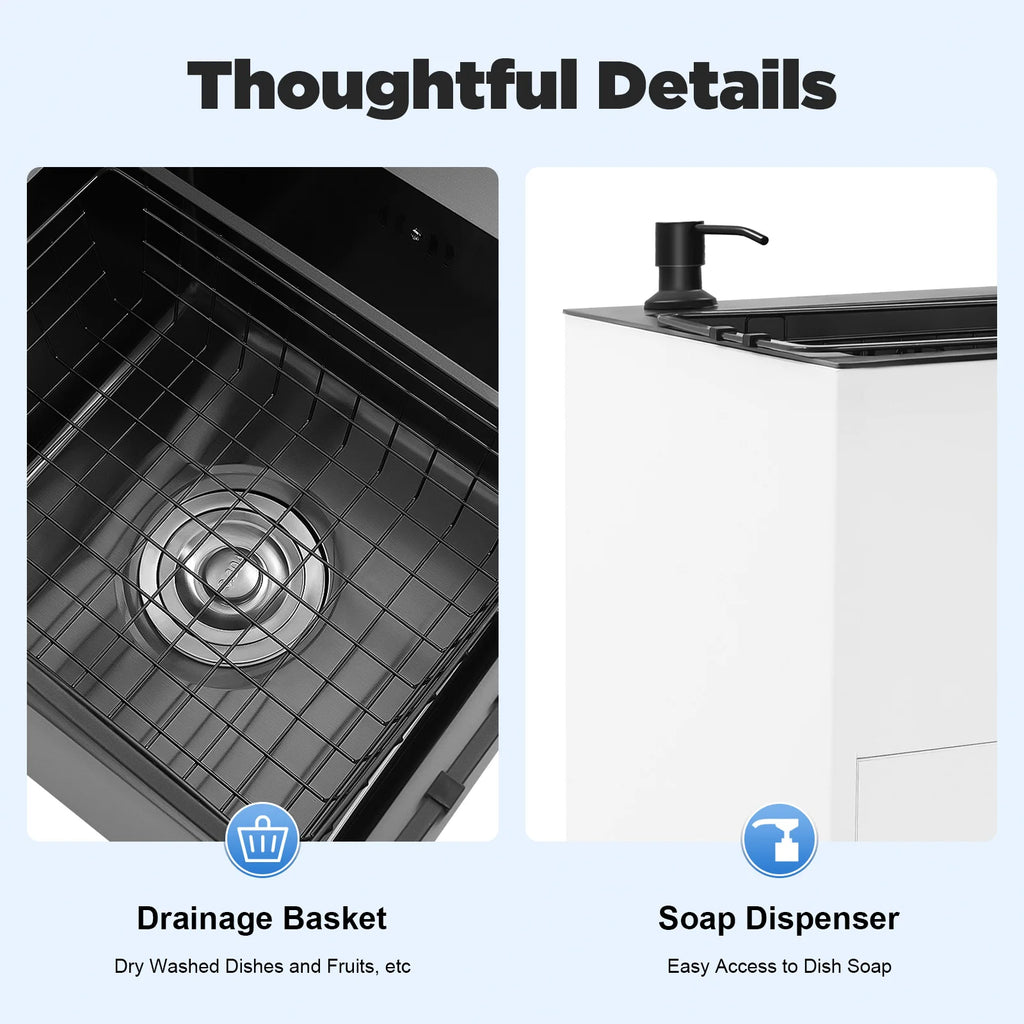 Pull Out Faucet Kitchen Sink, 30" Freestanding Stainless Steel Double Basin with Cabinet, Soap Dispenser & Drain Basket, for Ho