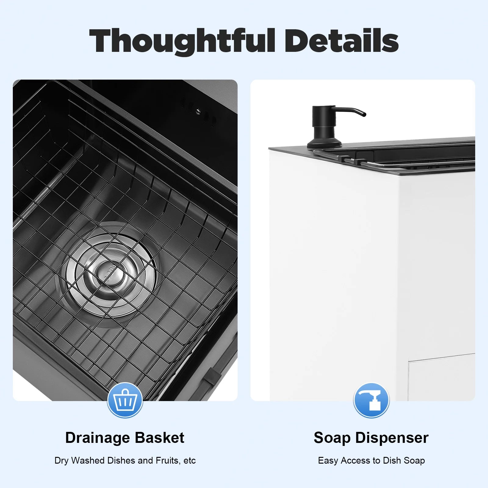 Pull Out Faucet Kitchen Sink, 30" Freestanding Stainless Steel Double Basin with Cabinet, Soap Dispenser & Drain Basket, for Ho