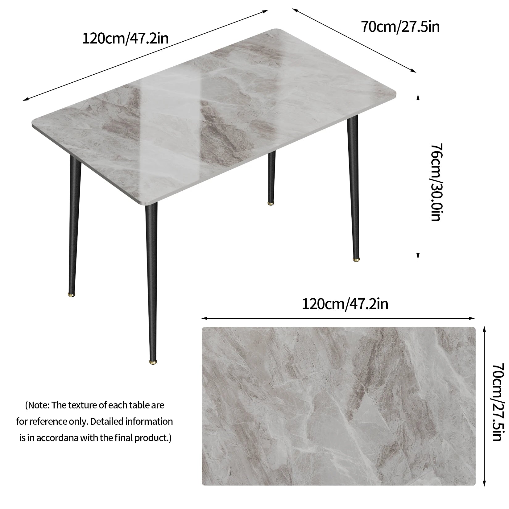 LUVODI 4-6 People Seats Marble Dining Table with Chair 1.2m Restaurant Kitchen Cafe Shop Coffee Table Furniture with Metal Legs