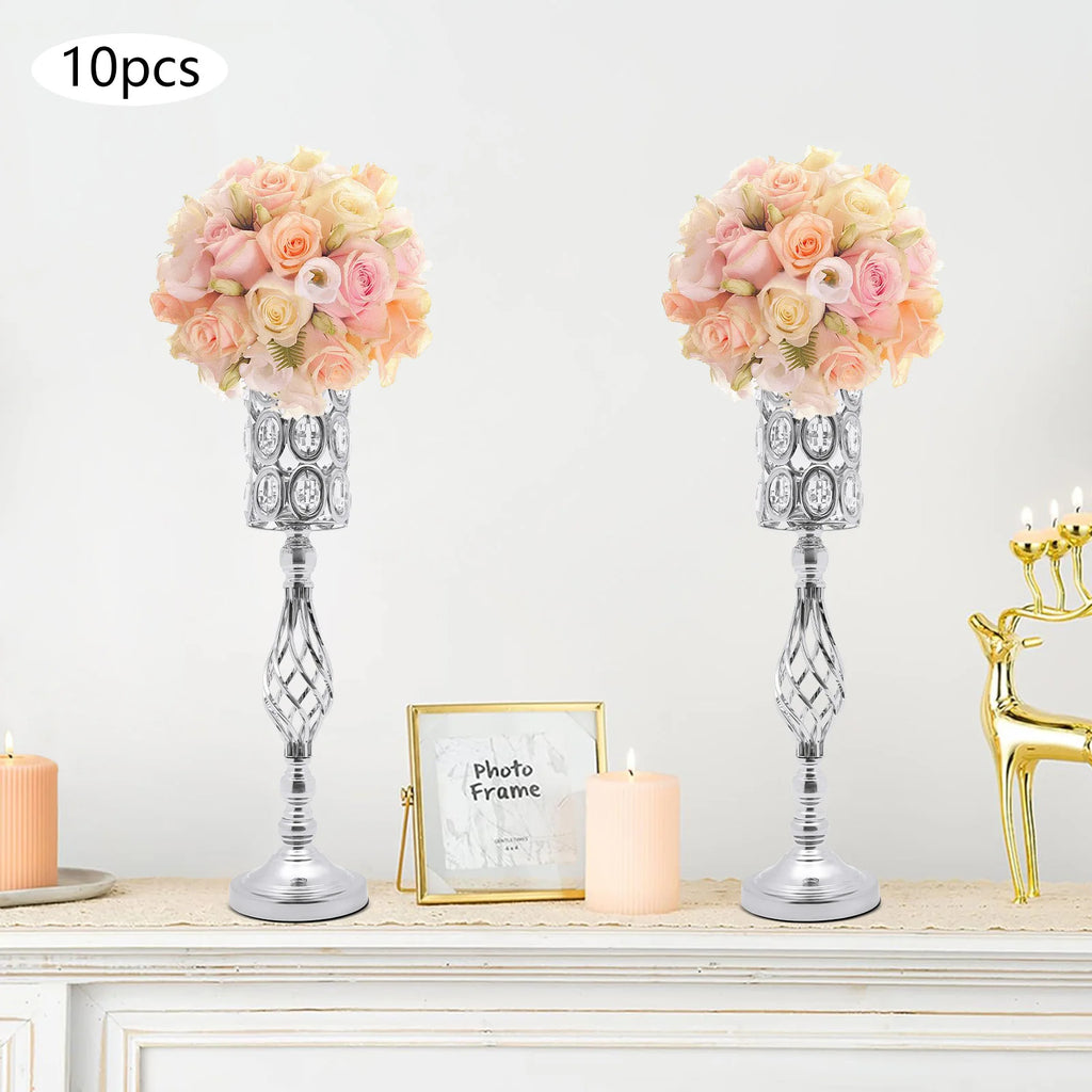 10Pcs Iron Flower Vases,61cm Gold/Silver Tabletop Vase for Centerpiece Decoration Church/Outdoor Weddings