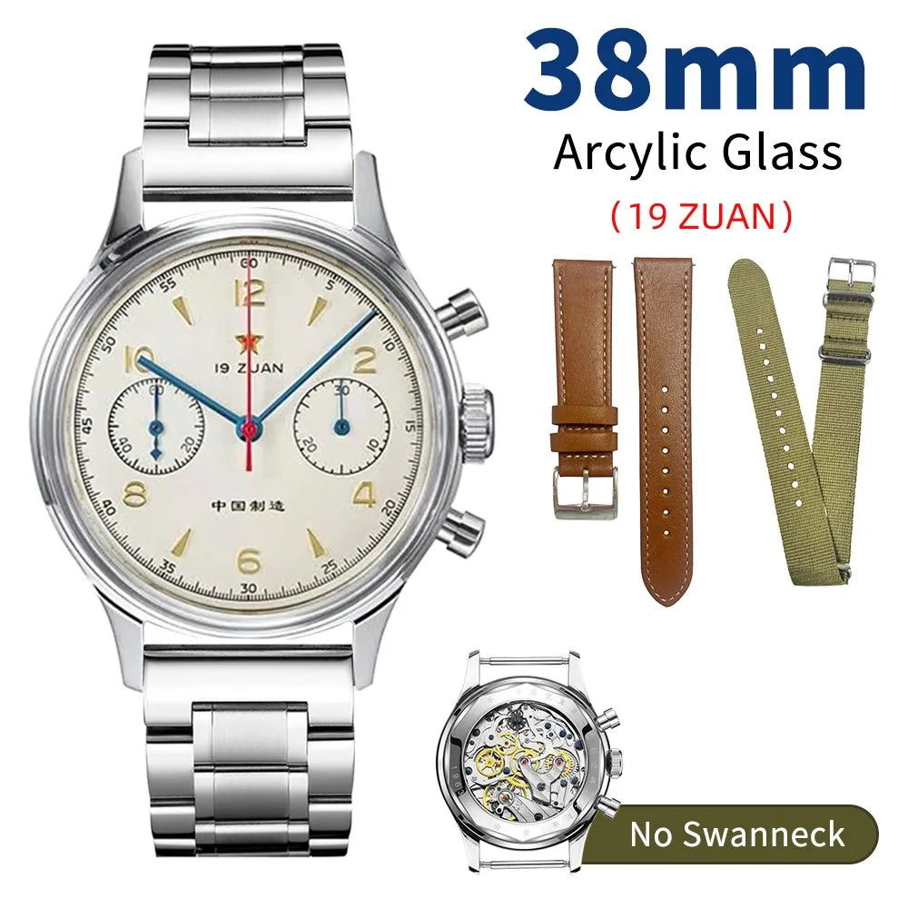 Seakoss 38mm 40mm Men's 1963 Chronograph Acrylic Sapphire Glass With Seagull ST19 Hand Winding Movement Male Mechanical Watches