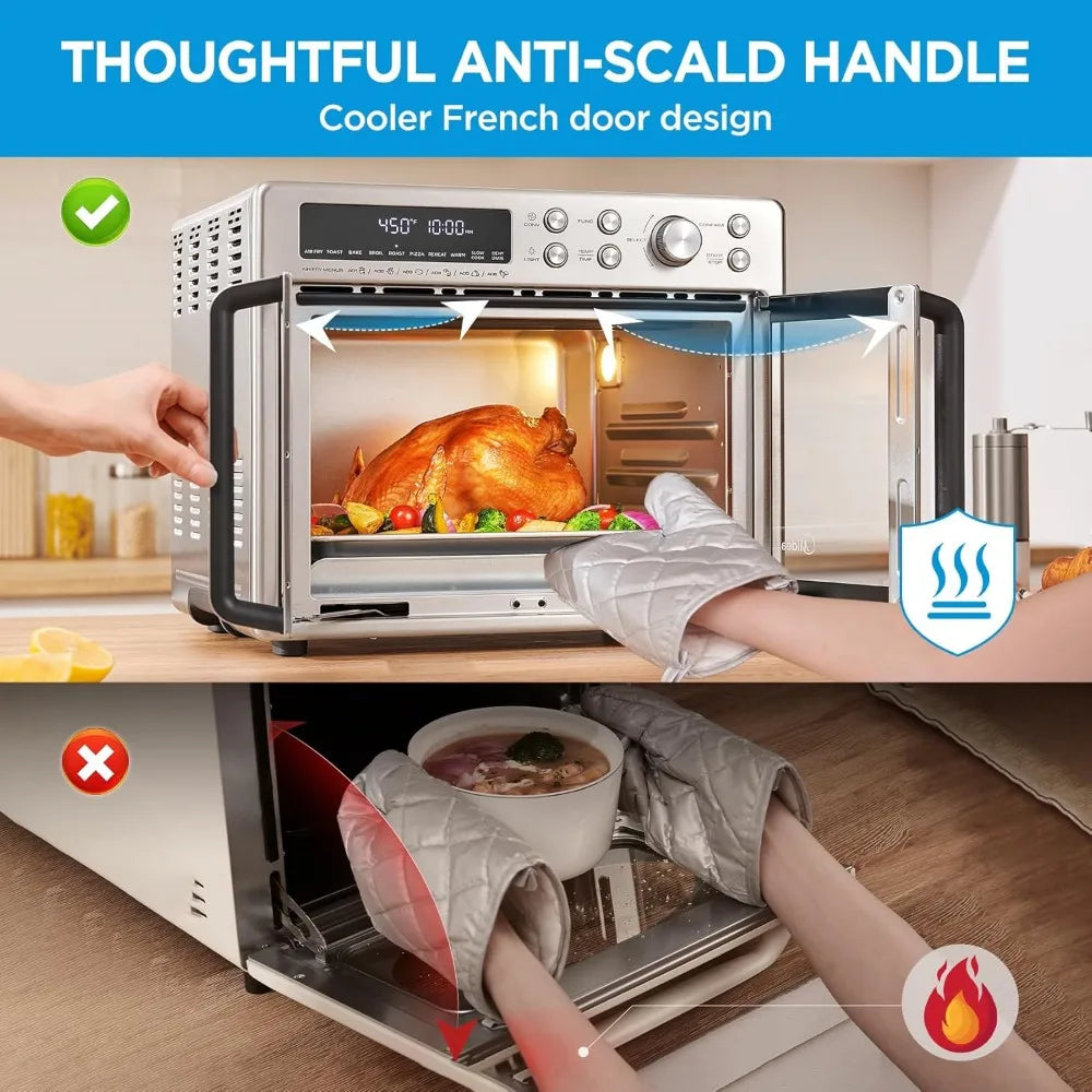 26.4 quarts, oversized air fryer countertop oven 10 in 1 combination, cooking speed increased by 25%, oil reduced by 90%