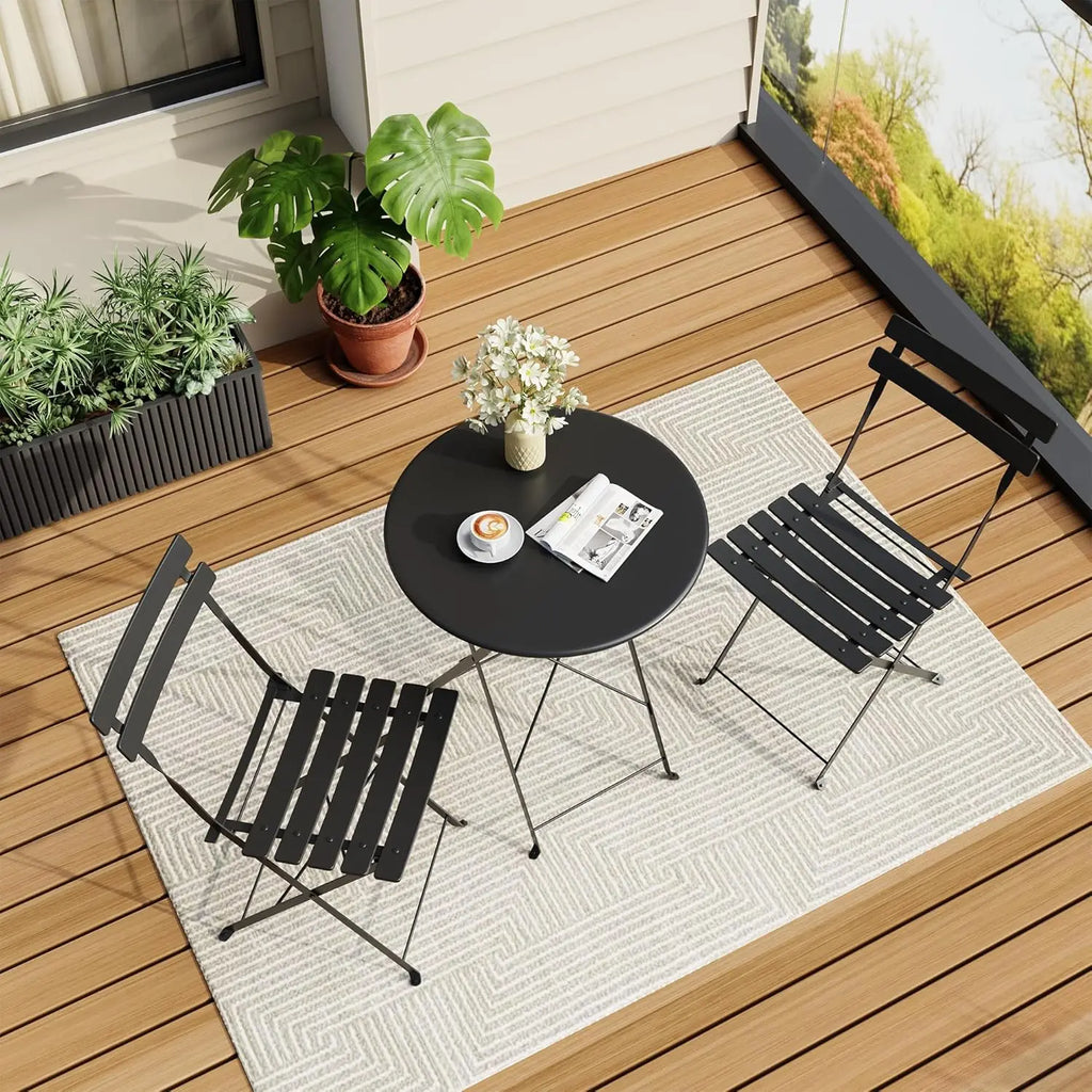 2-Piece Folding Bistro Table and Chairs Set, Indoor/Outdoor Patio Furniture in Black