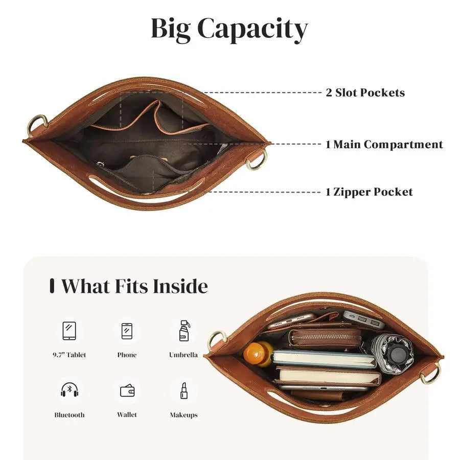 Vintage Genuine Leather Crossbody Bag Distressed Foldable Clutch Top Handle Handbag Purse