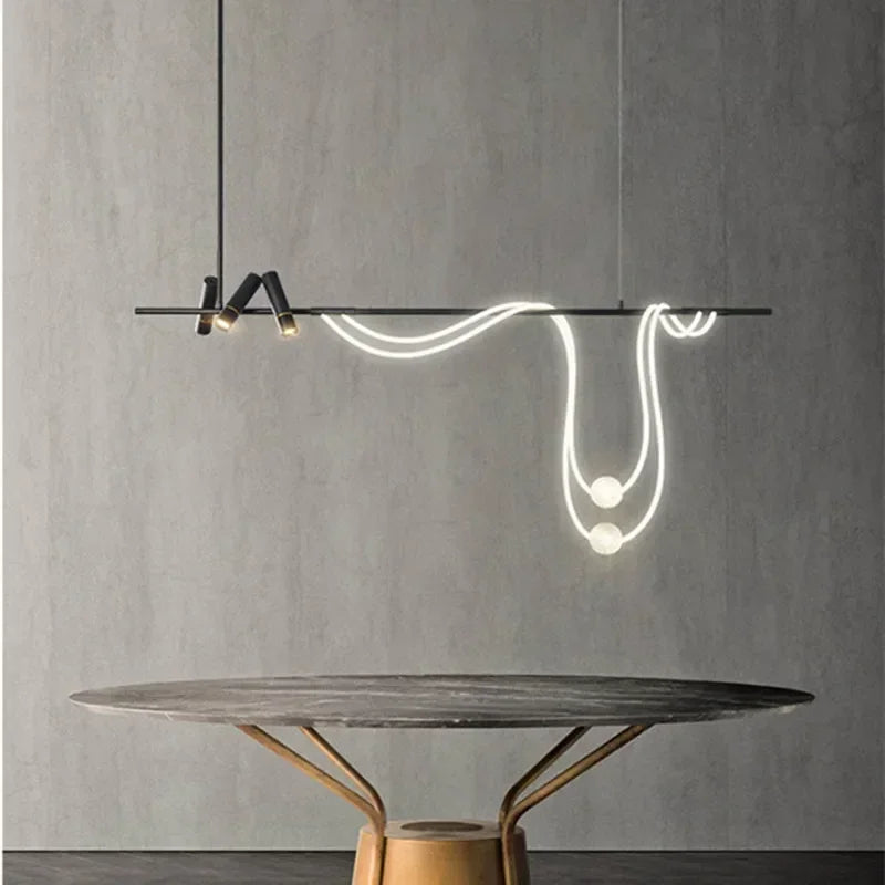 Nordic Designer Light Luxury High-end Sentimental Long Chandelier Exhibition Hall Kitchen Bar Home Decoration Pendant Lights LED