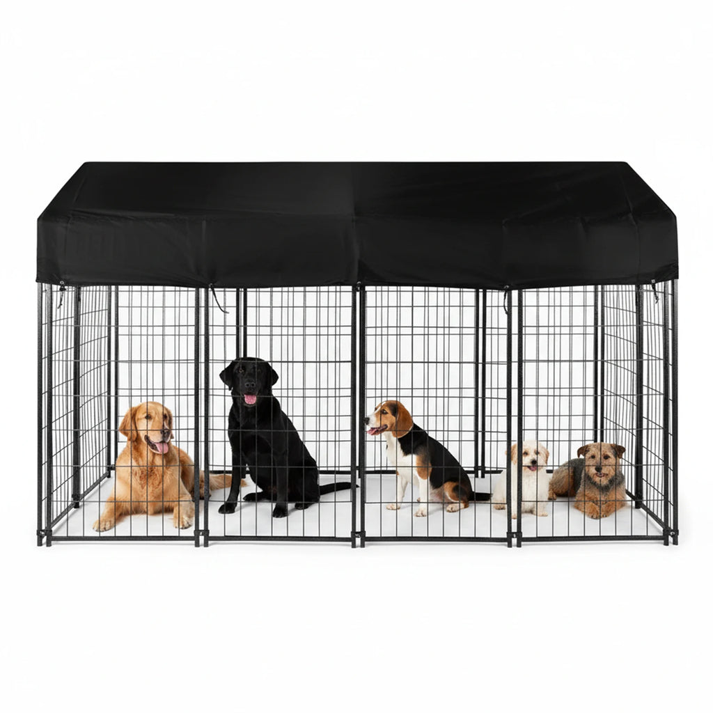 Outdoor Secure Wire Crate Kennel UV-Resistant Heavy Duty Welded Wire Steel Dog Playpen Fence with Door for Medium Small Dogs