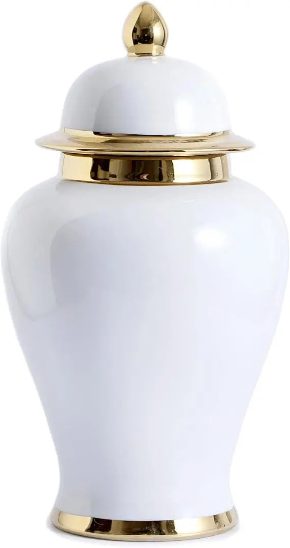 15-Inch Decorative Ginger Jar Vase with Gold Trim, Ideal for Centerpiece Table Decorations, Living Room, and Shelves