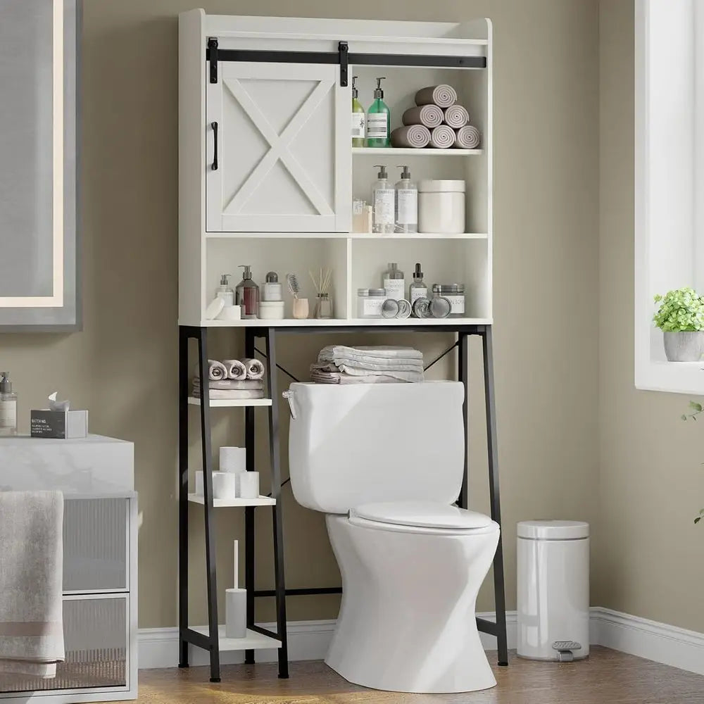 Storage Cabinet Over Toilet with Sliding Door & Toilet Paper Holder Stand, Home Space-Saving Toilet Rack for Bathroom, Restroom