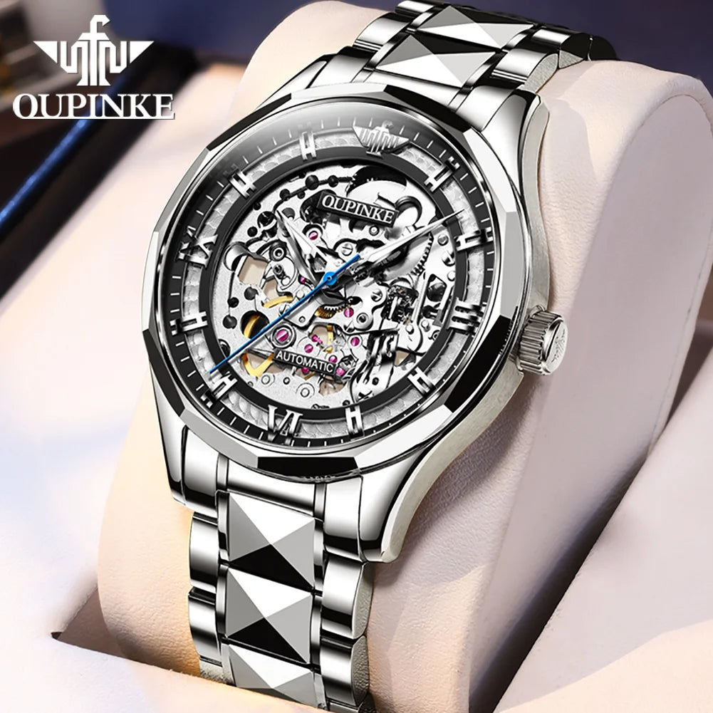 OUPINKE 3209 Men Automatic Watches Top Brand Hollow Skeleton Mechanical Watch For Men Luxury Waterproof Luminous Male Hand Clock