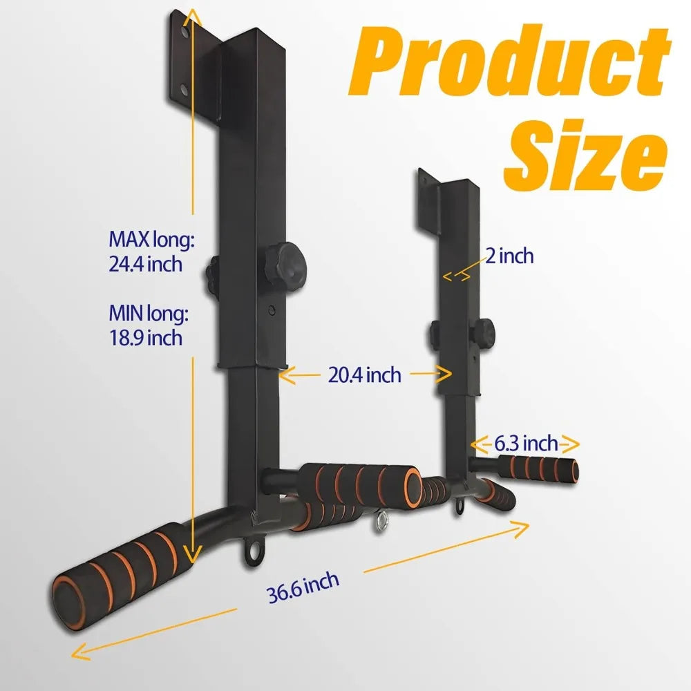 Wall Mounted Pull Up Bar Multifunctional Dip Station for Home Gym, Adjustable Height, Supports 440 Lbs Indoor Workout Equipment