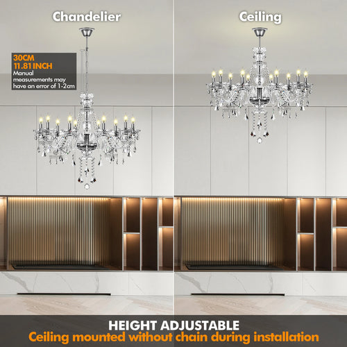 10 Arms Crystal Glass Chandelier Transparent Cognac Color Lights Glass Hanging Lamp For Living Room Bedroom Room Lobby HomeDecor