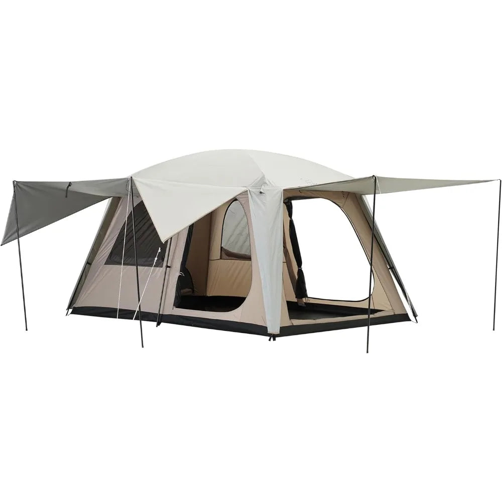 Large Family Cabin Tent for 4-6 People: 3-Door, 2-Room, Waterproof Double Layer Portable Glamping Tent