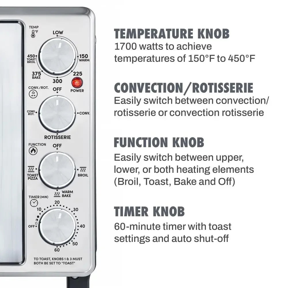 45L Countertop Convection Toaster Oven French Dual Door Rotisserie Adjustable Temperature Timer Bake Roast Broil Toast Stainless