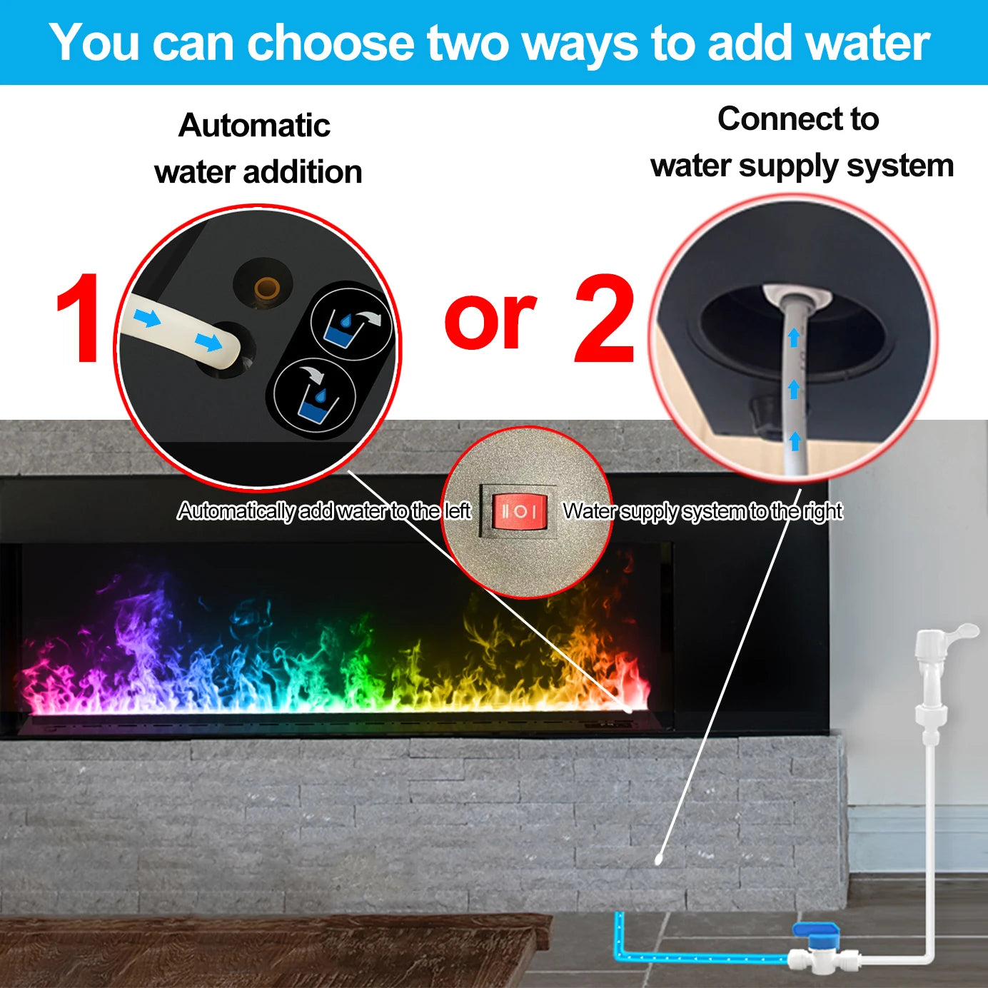 Smart Home 3D Atomized Fireplace with LED Colorful Flame ECO Water Vapor Indoor Electric Fireplace for TV Wall Living Room Decor