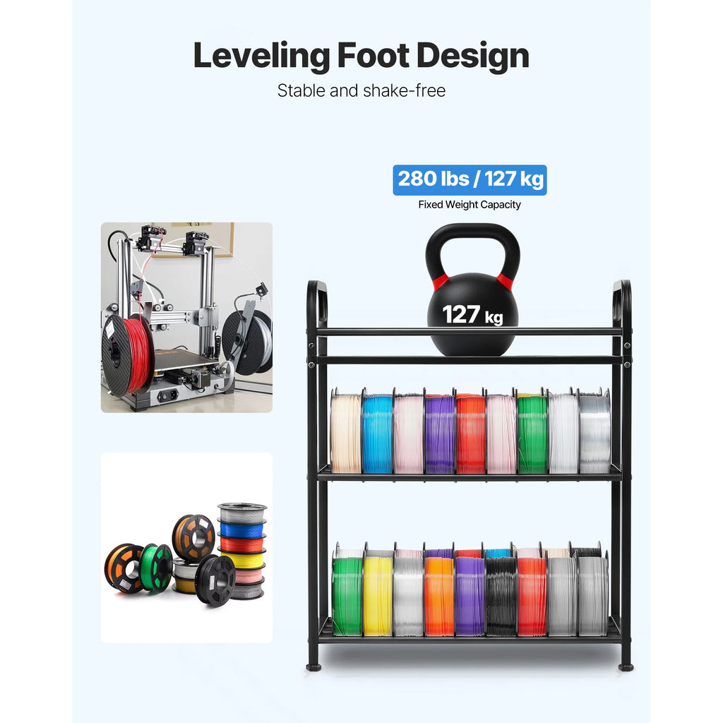 SucceBuy 3 Tier 3D Printer Filament Storage Rack Rolling Filament Spool Holders Racks with Wheels Filaments Organzied for Office