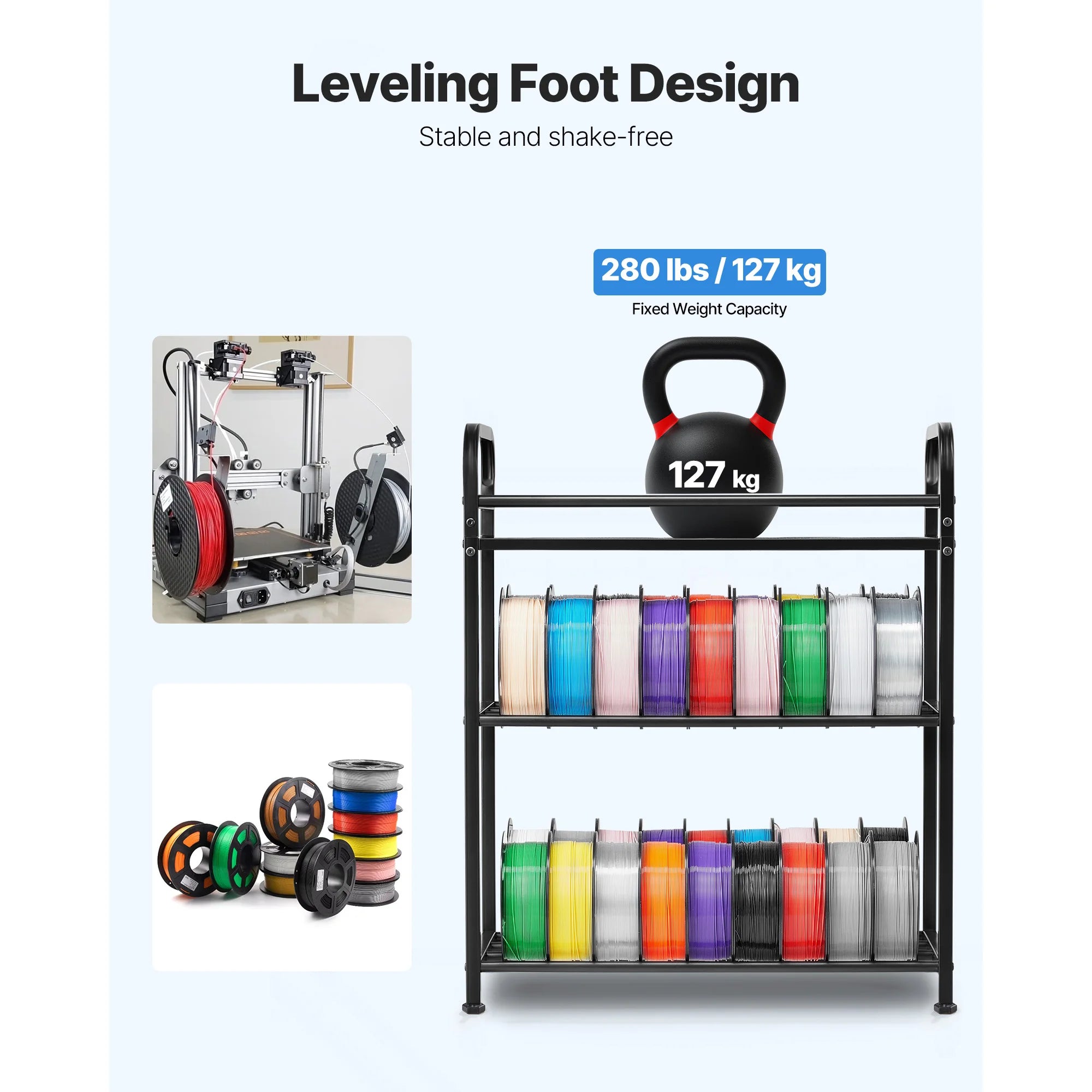 SucceBuy 3 Tier 3D Printer Filament Storage Rack Rolling Filament Spool Holders Racks with Wheels Filaments Organzied for Office