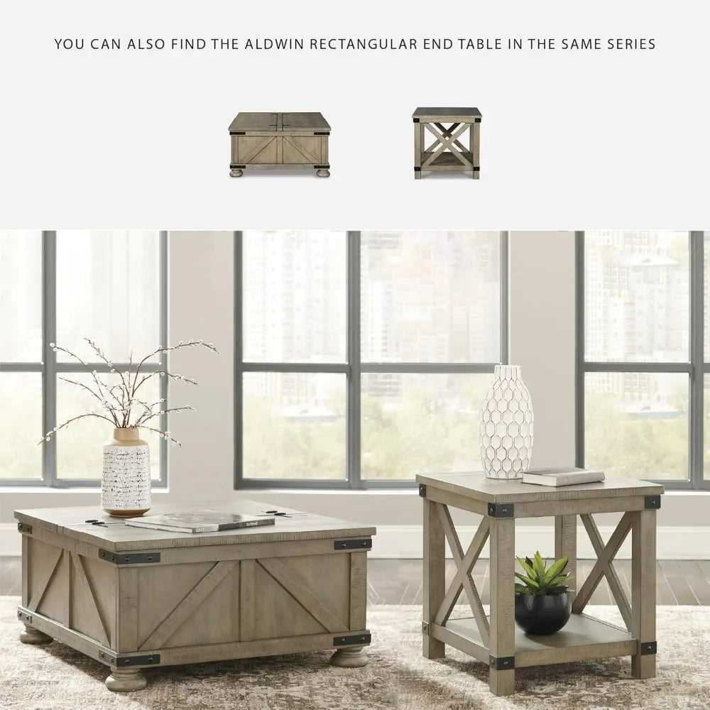 Farmhouse-Style Square Coffee Table with Lift Top Storage, Gray-Brown Finish