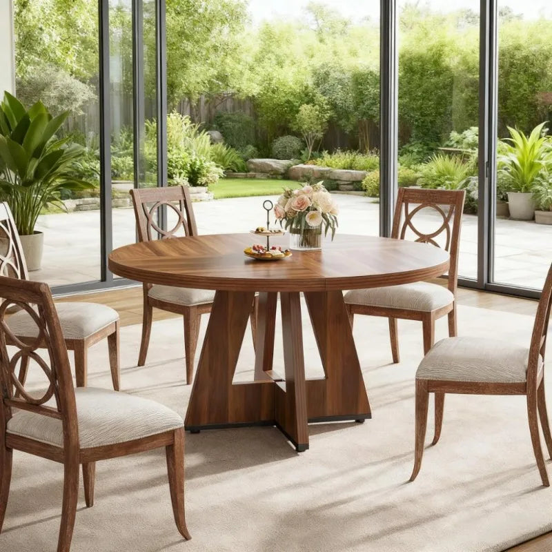 Rustic Wooden Round Dining Table  Outdoor Indoor Garden Patio Furniture for Home Decor