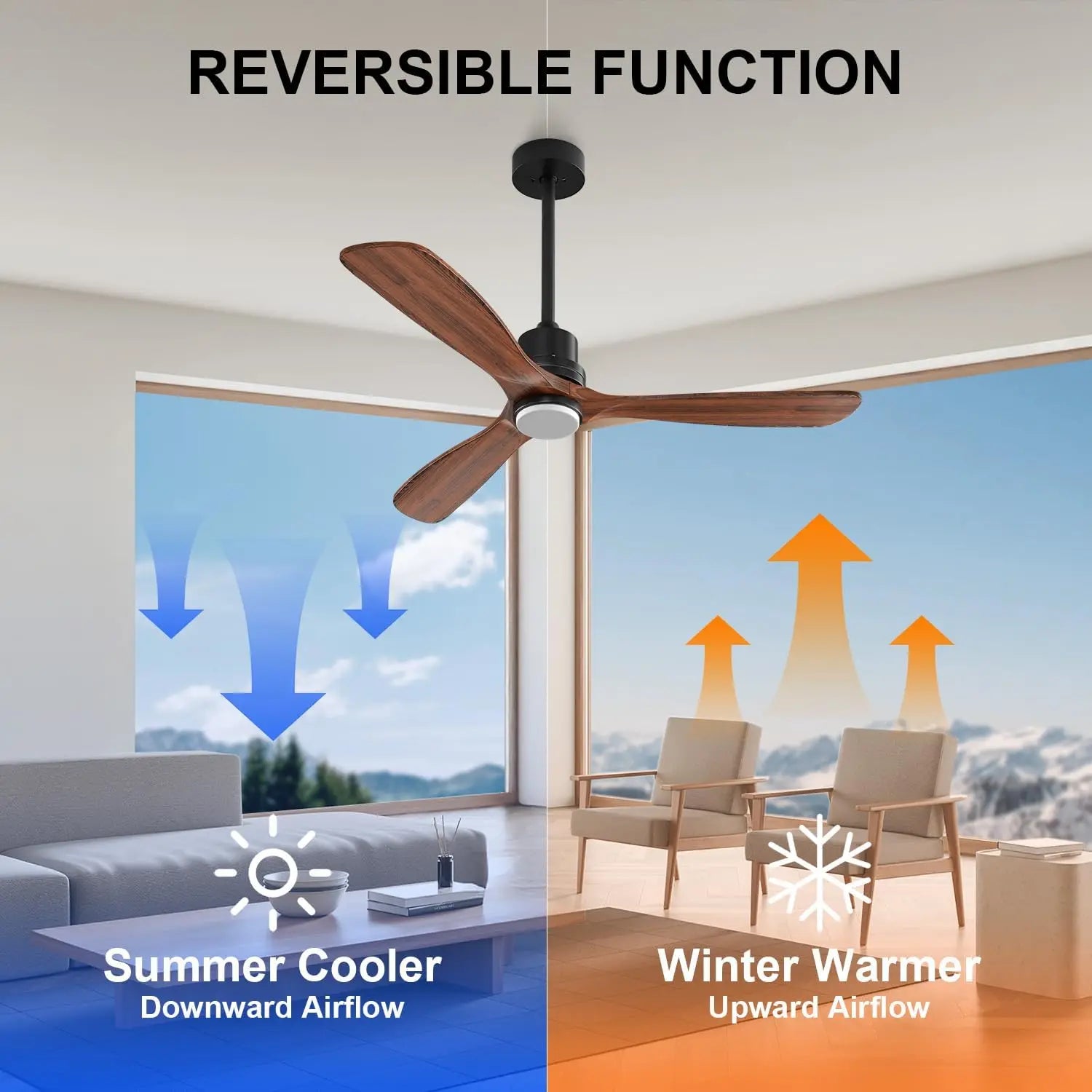 52" Ceiling Fans with Light Remote Control Outdoor Wood Ceiling Fans with LIght for patios Noiseless Reversible DC Motor