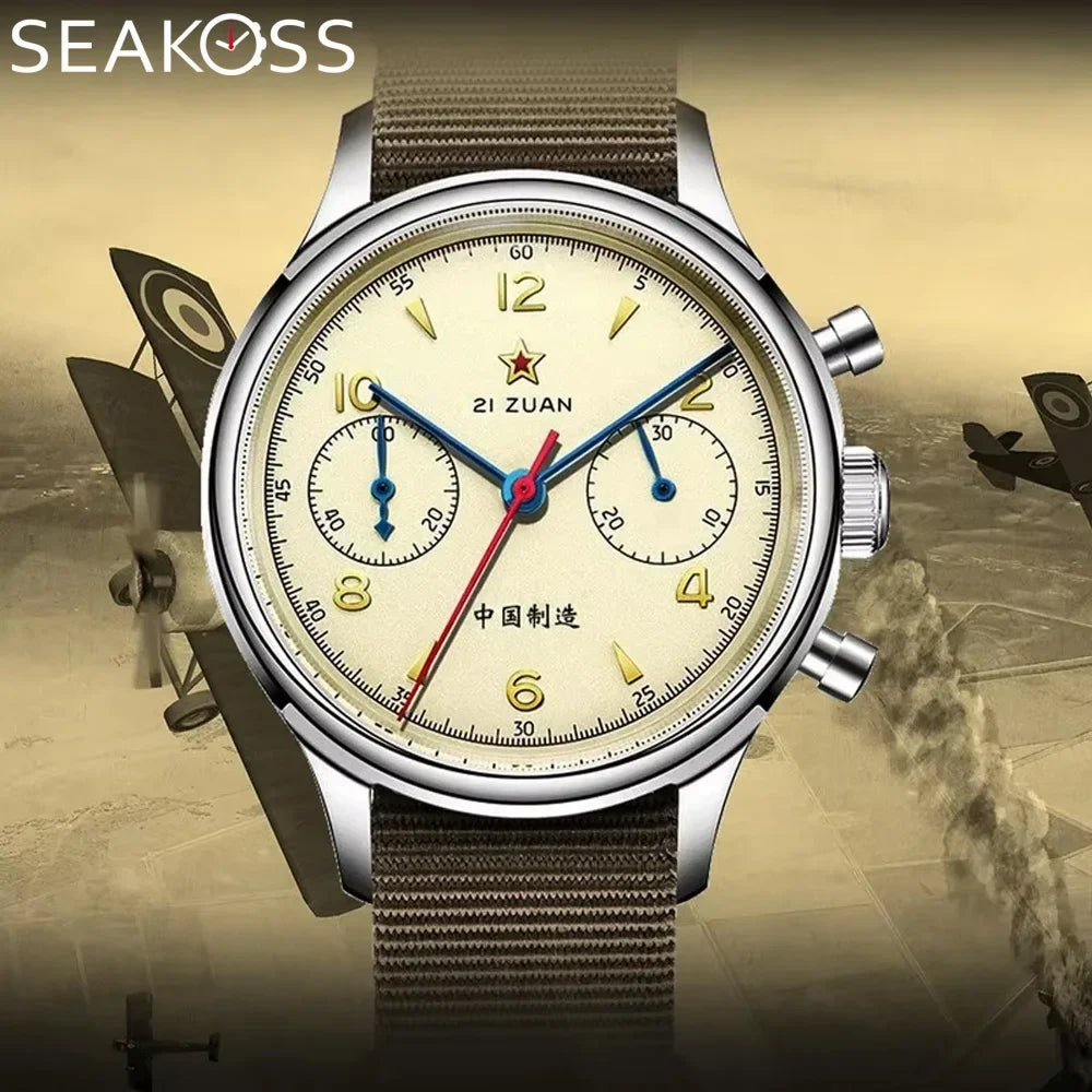 Seakoss 38mm 40mm Men's 1963 Chronograph Acrylic Sapphire Glass With Seagull ST19 Hand Winding Movement Male Mechanical Watches