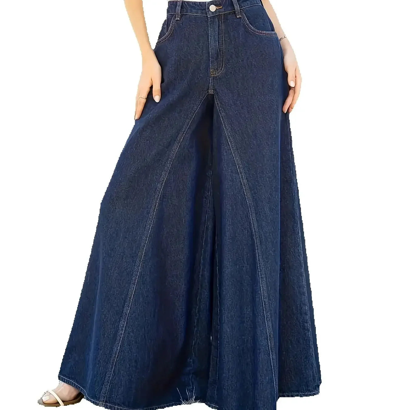 Women's Loose Wide-Leg Jeans with Large Hems, Casual Denim Trousers