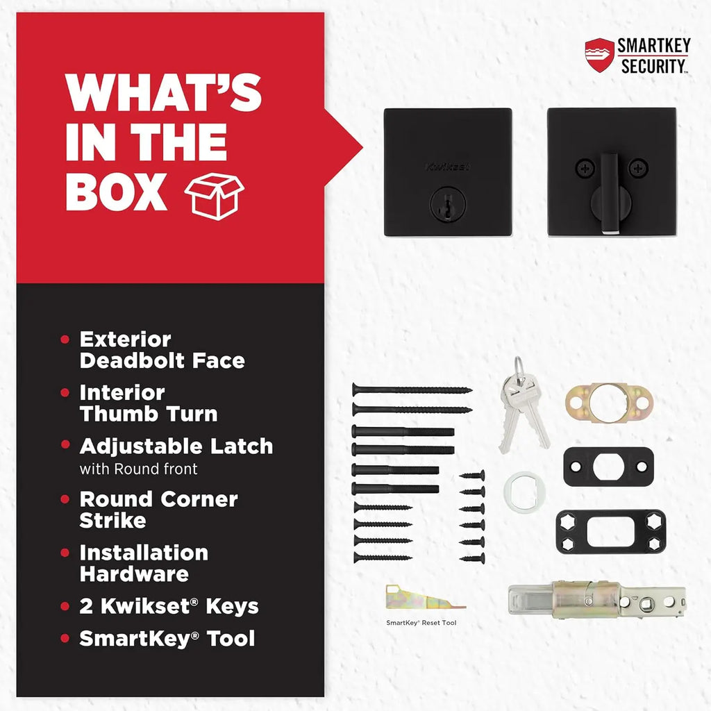 Matte Black Square Exterior Keyed Deadbolt Lock, SmartKey Rekey Security with Microban Protection
