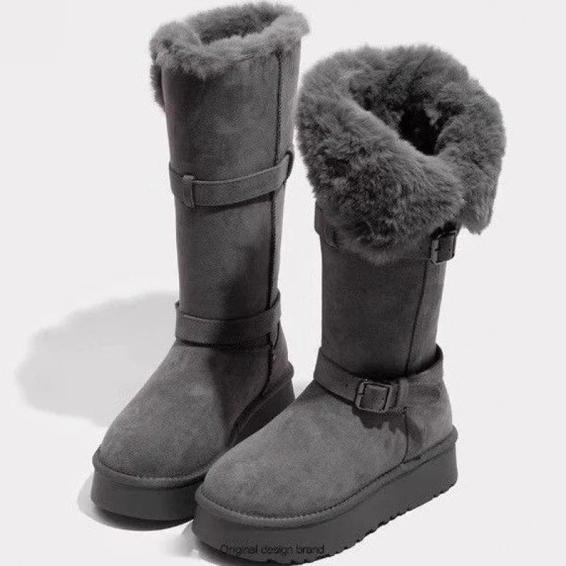 2025Winter New Thick-Soled Height-Increasing Fleece-Lined Thickened Long Snow Boots