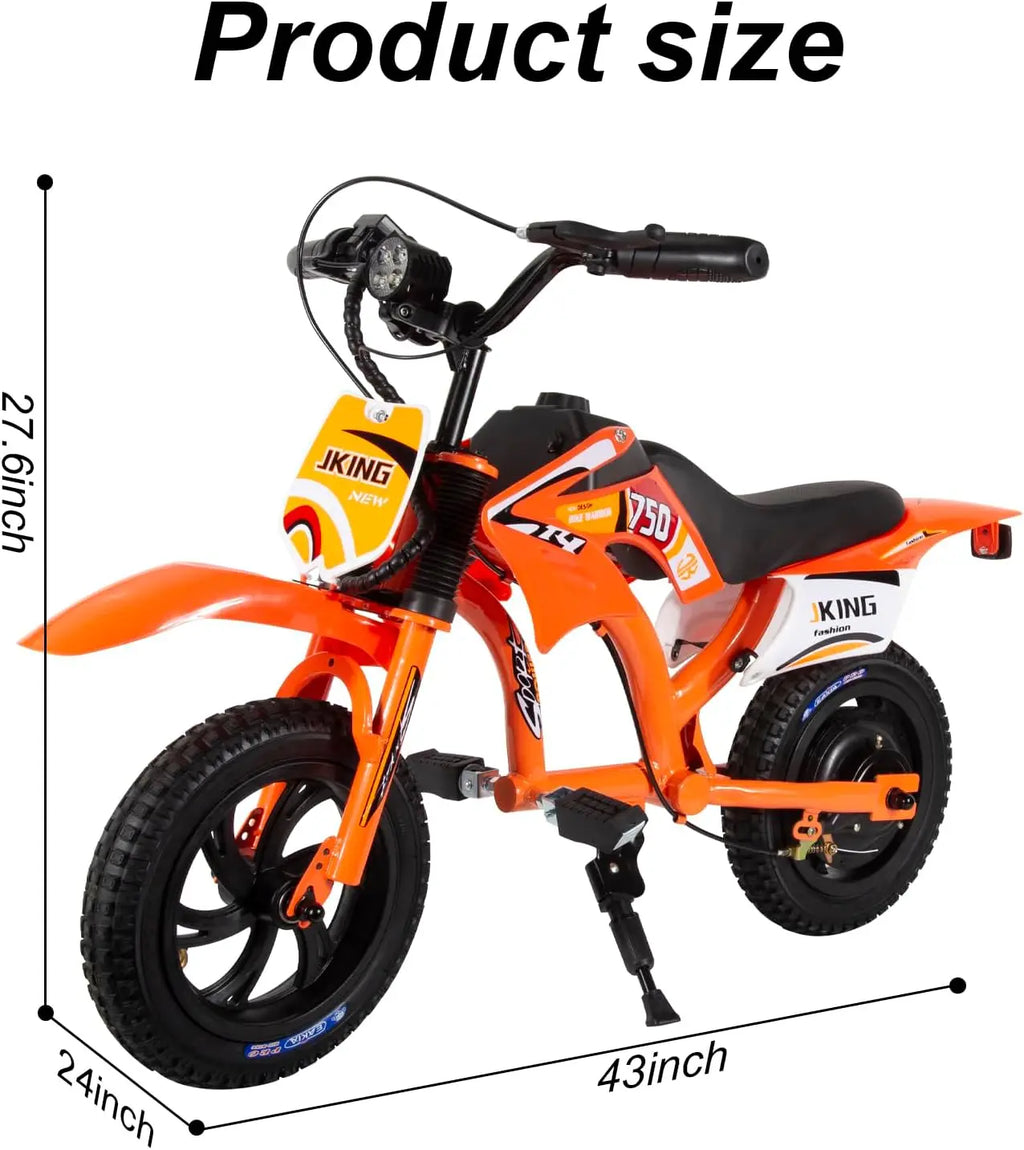 Kids Electric Dirt Bike C6, 12-inch 300W Brushless Motor, 3-Speed LCD, 10 MPH Top Speed, Orange