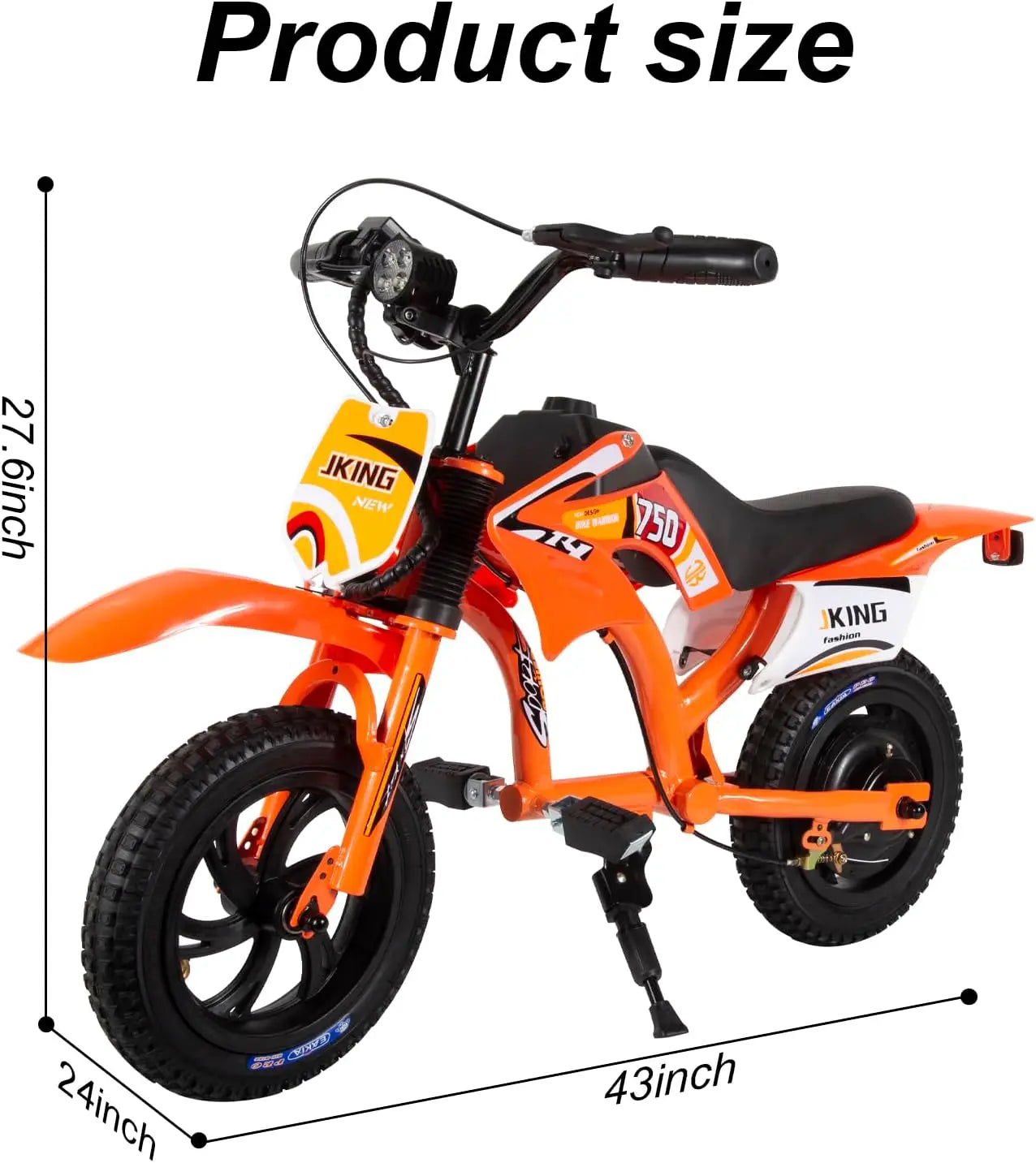 Kids Electric Dirt Bike C6, 12-inch 300W Brushless Motor, 3-Speed LCD, 10 MPH Top Speed, Orange
